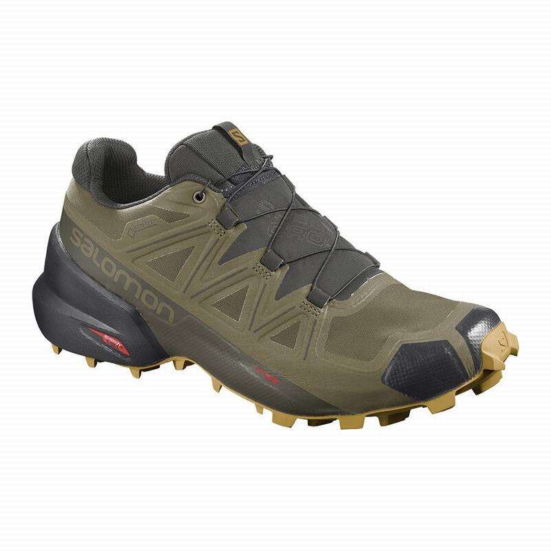 Salomon Israel SPEEDCROSS 5 GORE-TEX - Mens Trail Running Shoes - Olive (QSPR-80915)